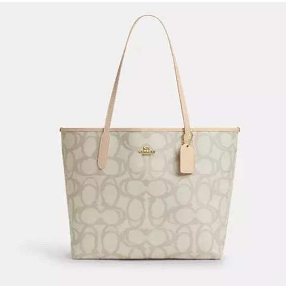 Coach Handbags - Coach City Tote Bag In Sketch Signature Canvas CBH89, Gold/Ivory